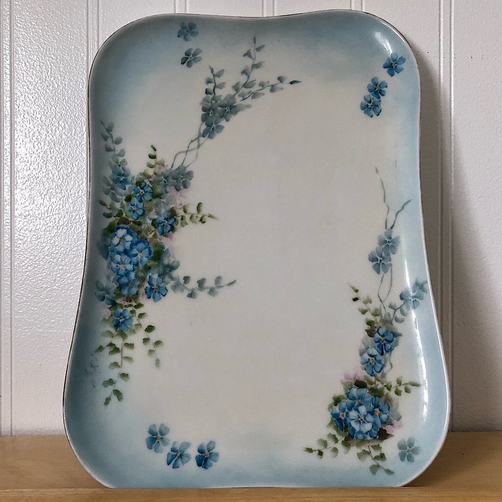 Limoges Porcelain Dresser Vanity Perfume Tray VNTG Blue Forget-me-Nots